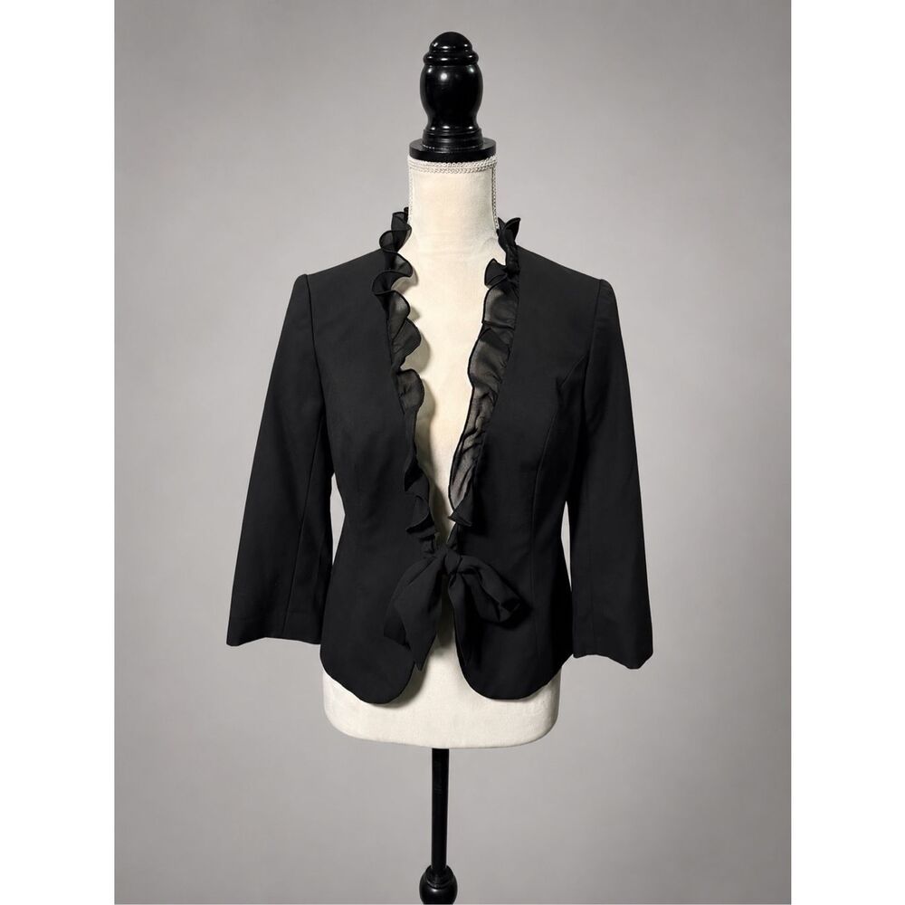 The Limited Collection Ruffle Tie Front Blazer Womens Small Black Career Jacket